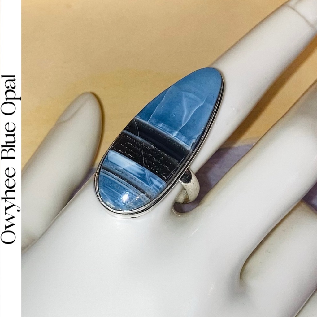 ** Luxurious Owyhee Blue Opal Gemstone Chunky Handmade Ring **